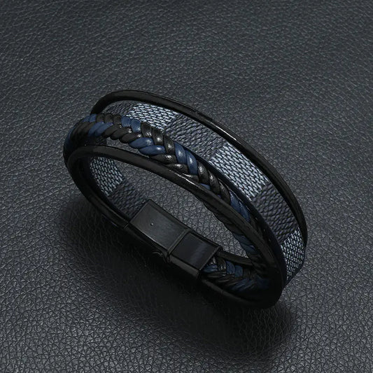 Men's Authentic Leather Weave Multi-layer Bracelet