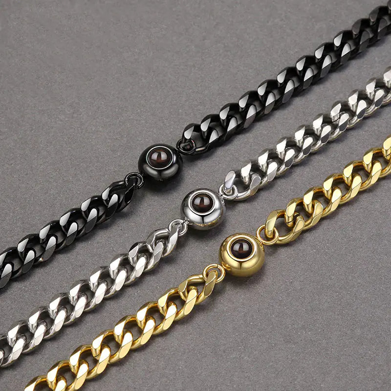 Vintage Stainless Steel Couple Bracelet with Projection Engraving