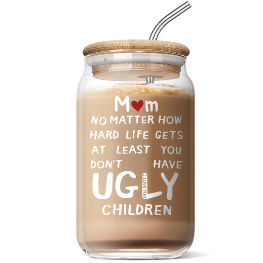 kedofa Mother’s Day Gifts for Mom - Mom Birthday Gifts Ideas Christmas Day Gifts for Mother in Law - Funny Mom Gifts from Daughter Son - 16 Oz Coffee Glass
