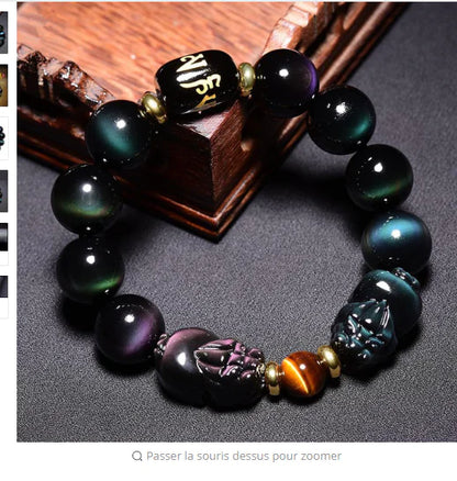 Natural Rainbow Obsidian Pixiu Bracelet for Couples