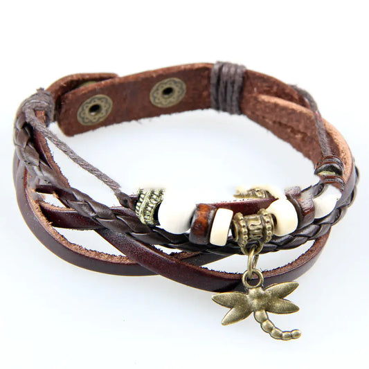 Hand-Woven Multi-Layer Wax Rope Leather Bracelet