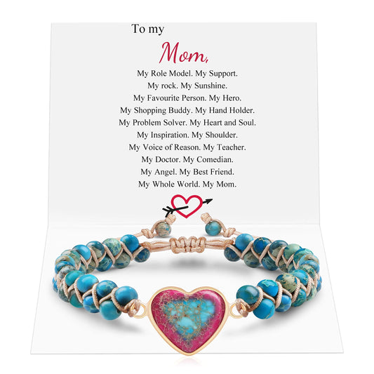 Mom Gifts for Birthday Unique Heart Bracelet Mothers Day Gifts for Mom from Daughter Son Bead Bracelets Christmas Valentines Day Gifts for Her Mother Adjustable Bracelets for Women to My Mom Bracelet