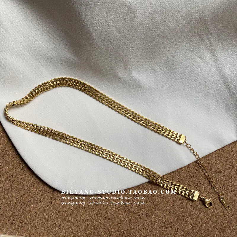 Trendy Vintage Thick Chain Gold Titanium Steel Necklace