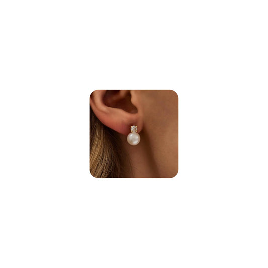 TOBENY Pearl Earrings for Women Trendy Dainty 14K Gold Plated Pearl Dangle Earrings Statement White Pearl Drop Earrings Dangling Bridal Wedding Huggie Hoop Earrings for Women Gifts Jewelry