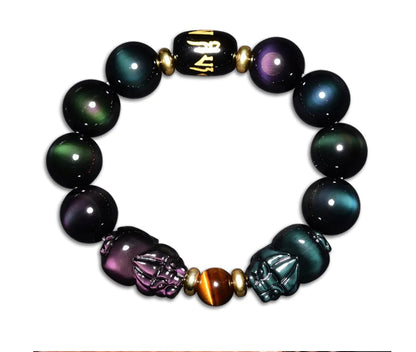 Natural Rainbow Obsidian Pixiu Bracelet for Couples