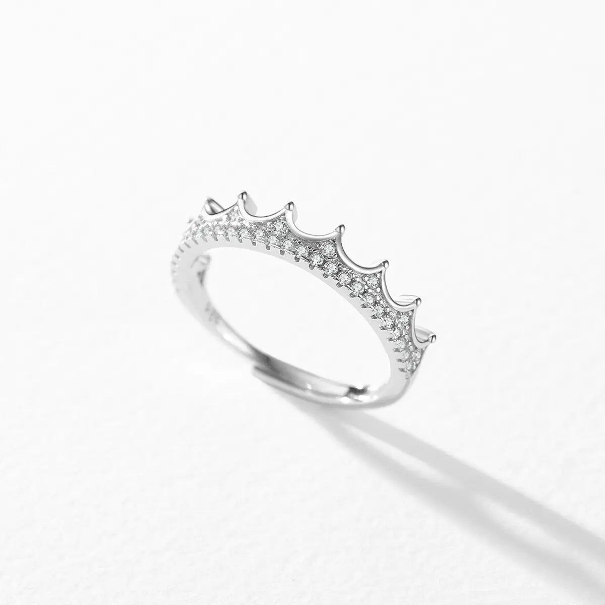 S925 Sterling Silver Adjustable Crown Diamond Ring