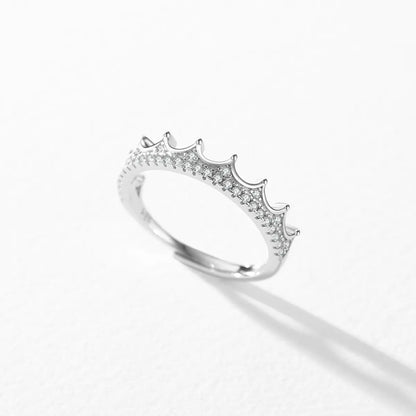 S925 Sterling Silver Adjustable Crown Diamond Ring