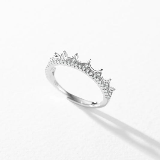 S925 Sterling Silver Adjustable Crown Diamond Ring