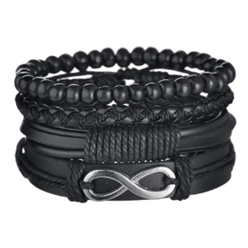 Multi-Layer Men's Leather Bracelet with Beaded Weave