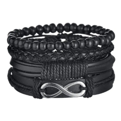 Multi-Layer Men's Leather Bracelet with Beaded Weave