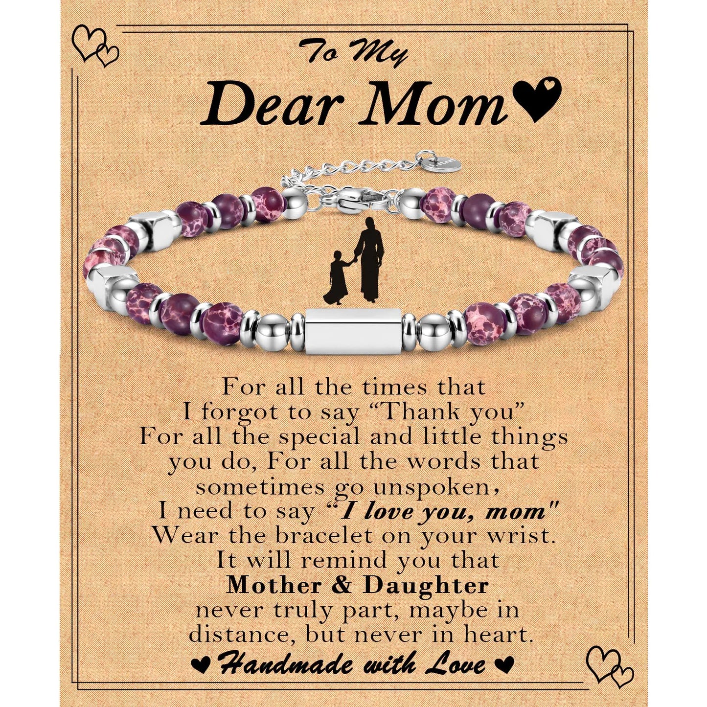 FIEEFX Mothers Day Gifts for Mom Christmas Valentines Day Easter Birthday Gifts Stocking Easter Basket Stuffers Beaded Bracelet Jewelry Gifts for Mom from Daughter