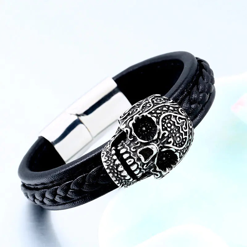 Beier Punk Titanium Steel Skull Bracelet for Men
