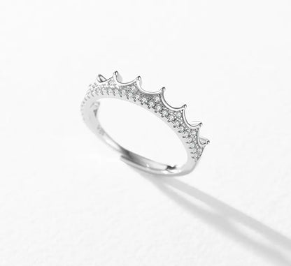 S925 Sterling Silver Adjustable Crown Diamond Ring