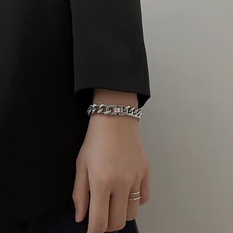 Couple Titanium Steel Cuban Link Chain Bracelet