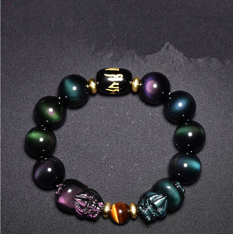 Natural Rainbow Obsidian Pixiu Bracelet for Couples