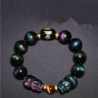 Natural Rainbow Obsidian Pixiu Bracelet for Couples