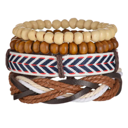 Multi-Layer Men's Leather Bracelet with Beaded Weave