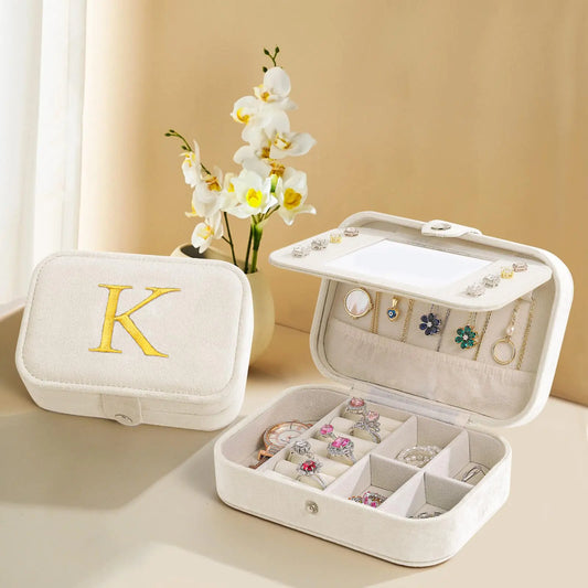 Parima Mom Gifts for Mom - Plush Velvet Travel Jewelry Case | Birthday Gifts for Mom Women | Travel Gifts for Mom Jewelry Travel Case | Mom Birthday Gifts for Mom - Letter K White