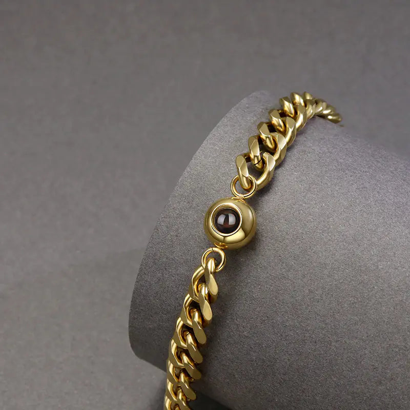 Vintage Stainless Steel Couple Bracelet with Projection Engraving