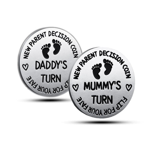 Funny Baby Gift - New Dad Mom Parents Decision Coin Gift for Dad Mom to be Pregnancy Gifts for First Time Daddy Mummy Baby Shower Announcement New Parents Gifts for Fathers Day (Double-SideSilver)