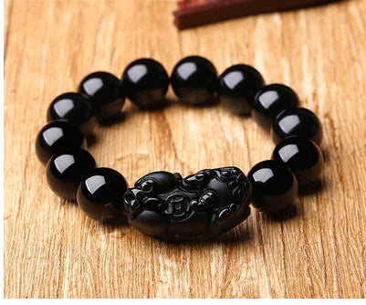 Natural Black Obsidian Bracelet with Pixiu Charm (Couple)