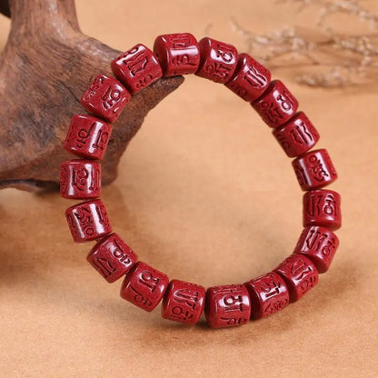 Cinnabar Six-Character Mantra Bracelet