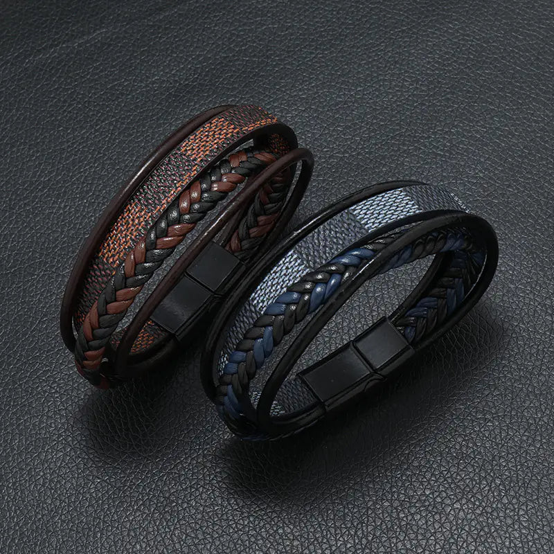 Men's Authentic Leather Weave Multi-layer Bracelet