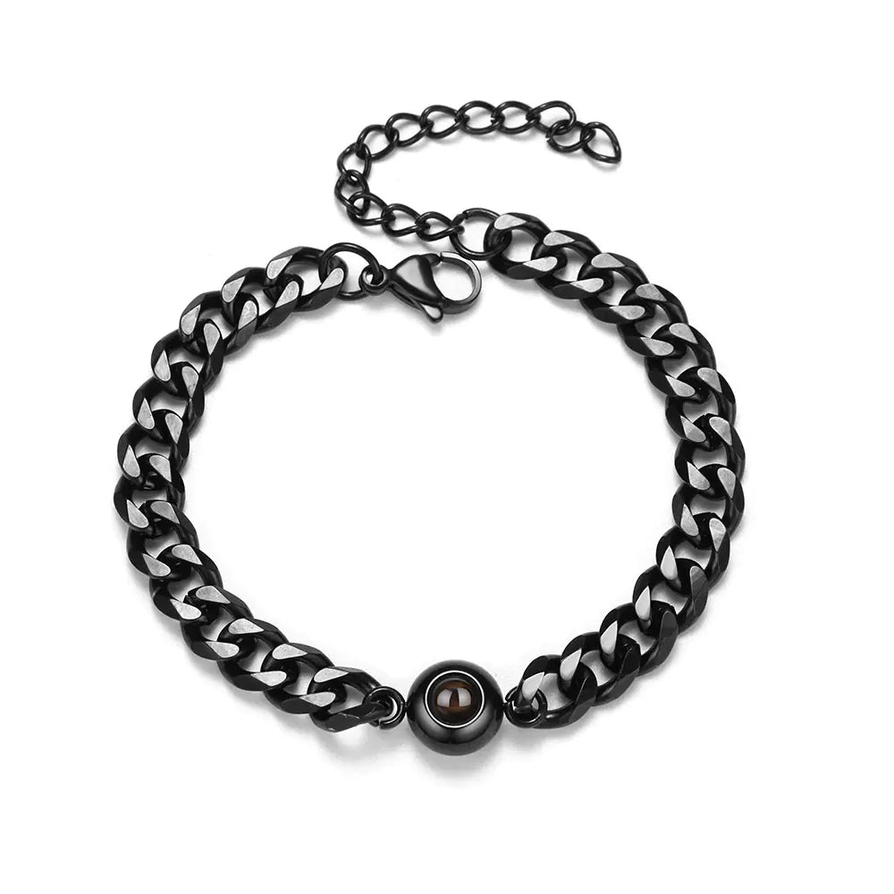 Vintage Stainless Steel Couple Bracelet with Projection Engraving