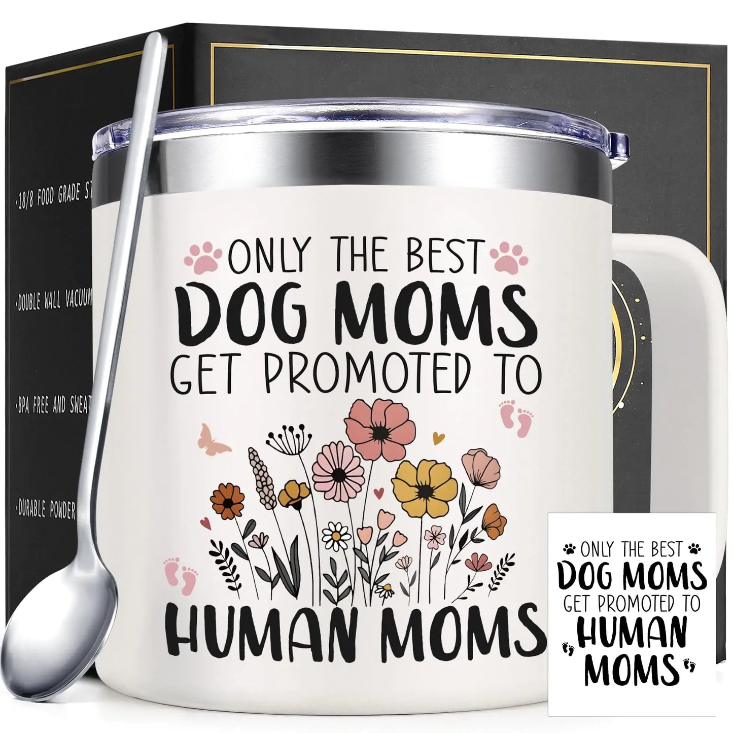 Lifecapido New Mom Gifts for Women Dog Mom Gifts Promoted To Human Mom 14 oz Coffee Mug Pregnancy Gifts for Expecting Mom Gifts for New Mom Mom to Be Gifts First Time Mom Gifts Cream