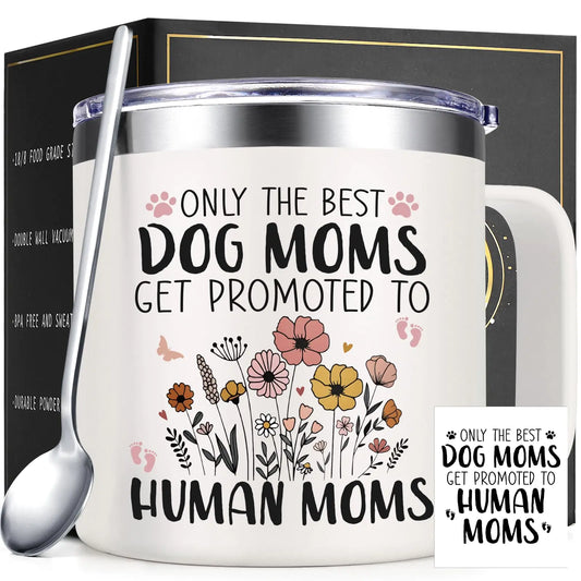 Lifecapido New Mom Gifts for Women Dog Mom Gifts Promoted To Human Mom 14 oz Coffee Mug Pregnancy Gifts for Expecting Mom Gifts for New Mom Mom to Be Gifts First Time Mom Gifts Cream