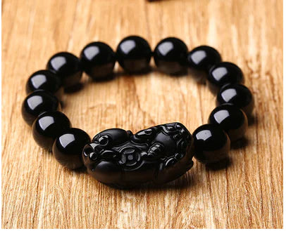 Natural Black Obsidian Bracelet with Pixiu Charm (Couple)