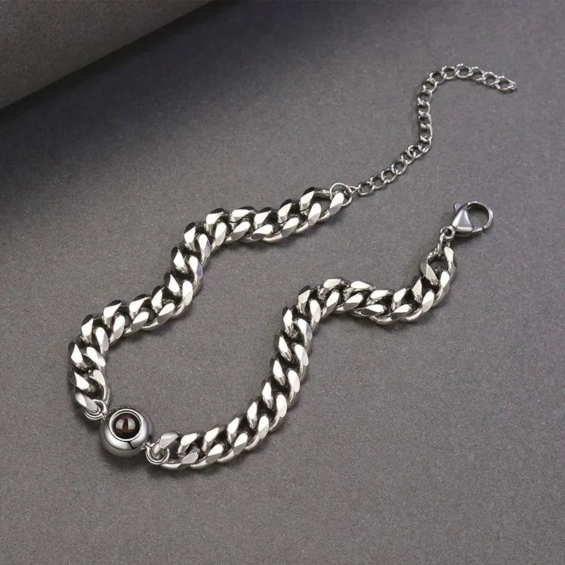 Vintage Stainless Steel Couple Bracelet with Projection Engraving