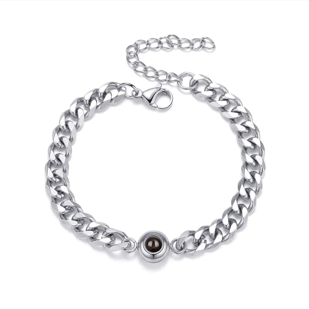 Vintage Stainless Steel Couple Bracelet with Projection Engraving