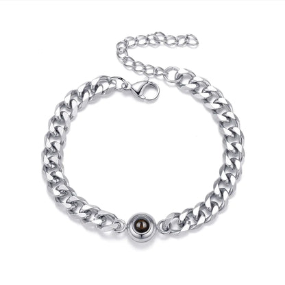 Vintage Stainless Steel Couple Bracelet with Projection Engraving