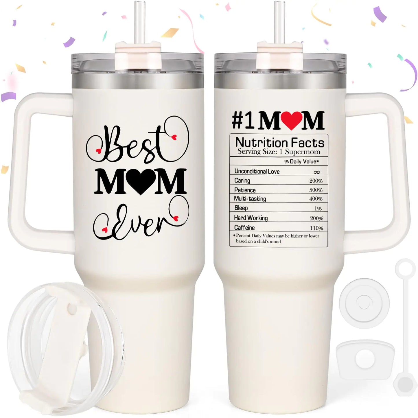 LiqCool Mom  Gifts 40 Oz Best Mom Ever Tumbler Cup Gifts for Mom from Daughter Son Gifts for Mom Christmas Unique Popular Christmas Presents Gifts Ideas for Mom Wife Women(Cream)