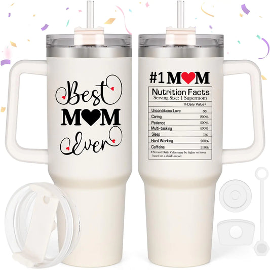 LiqCool Mom  Gifts 40 Oz Best Mom Ever Tumbler Cup Gifts for Mom from Daughter Son Gifts for Mom Christmas Unique Popular Christmas Presents Gifts Ideas for Mom Wife Women(Cream)