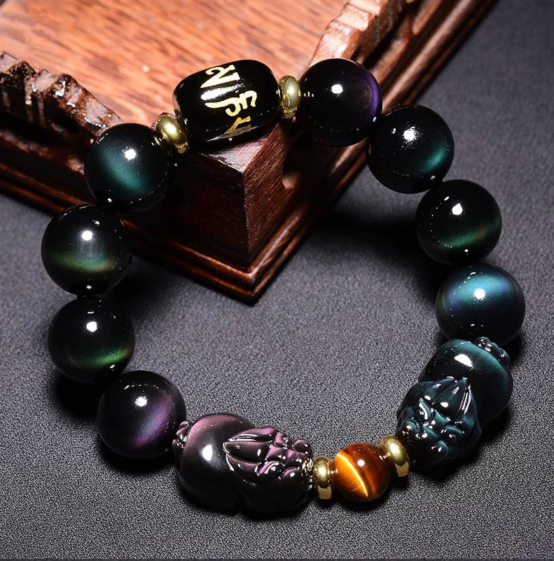 Natural Rainbow Obsidian Pixiu Bracelet for Couples