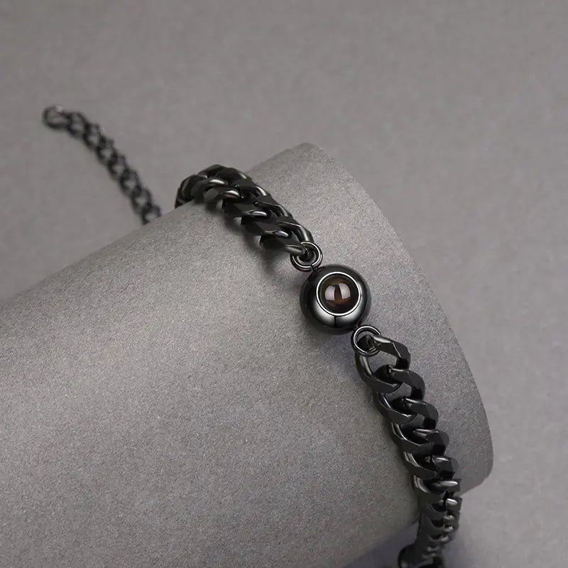 Vintage Stainless Steel Couple Bracelet with Projection Engraving