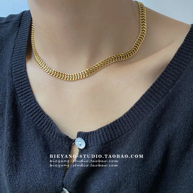 Trendy Vintage Thick Chain Gold Titanium Steel Necklace