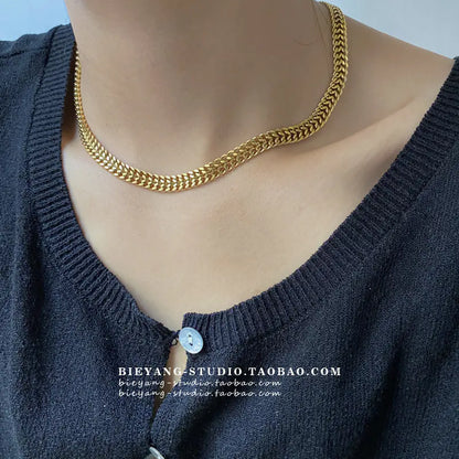 Trendy Vintage Thick Chain Gold Titanium Steel Necklace