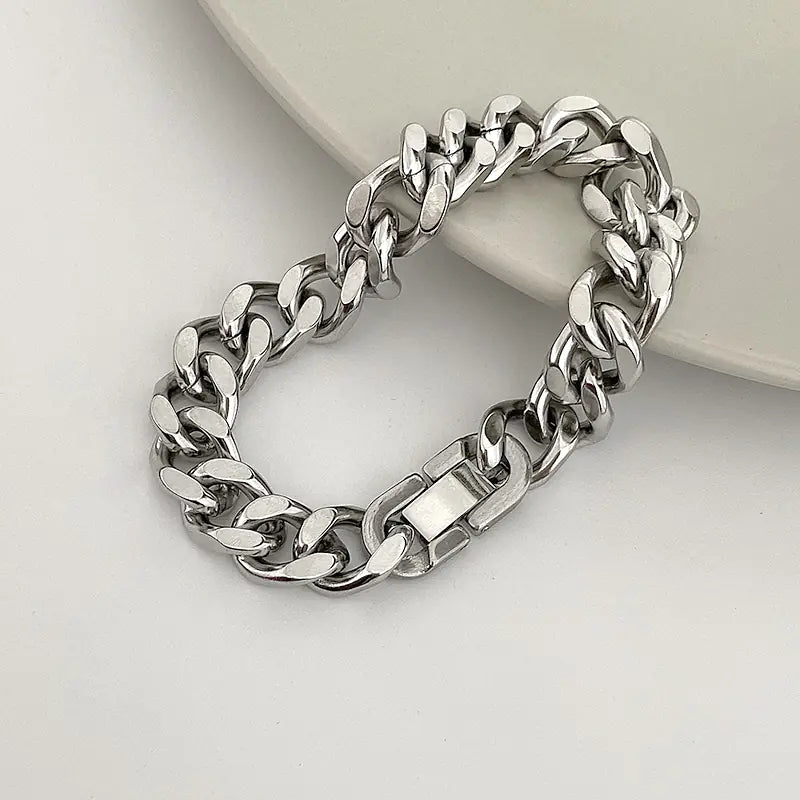 Couple Titanium Steel Cuban Link Chain Bracelet