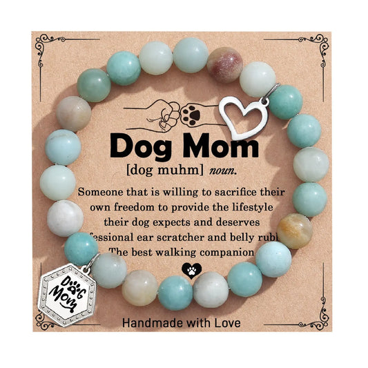 TONY & SANDY Dog Mom Gifts for Women Best Dog Mom Amazonite Bracelet Dog Lover Gifts for Women Christmas Mothers Day Stocking Stuffers Gifts for Dog Mom Mother