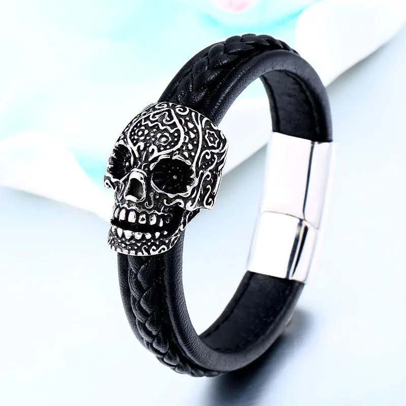 Beier Punk Titanium Steel Skull Bracelet for Men