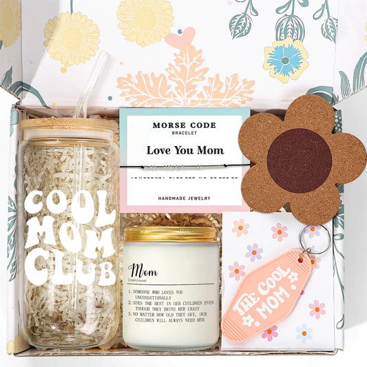 Gifts for Mom - Cool Mom Gift for Mom to Be First Mom Mother New Mom The Best Mom Gifts - Birthday Mothers Day Christmas Gift for Best Mom from Daughter Son 16oz Glass Cup Gift Baskets