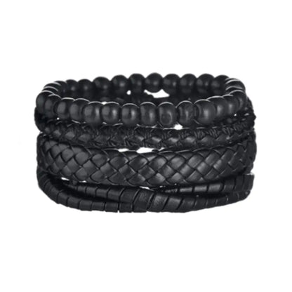 Multi-Layer Men's Leather Bracelet with Beaded Weave