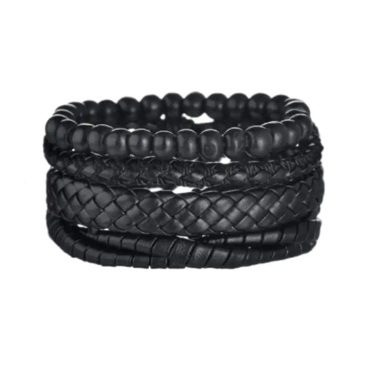 Multi-Layer Men's Leather Bracelet with Beaded Weave