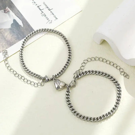 Stainless Steel Couple Bracelet - Love Magnet Design