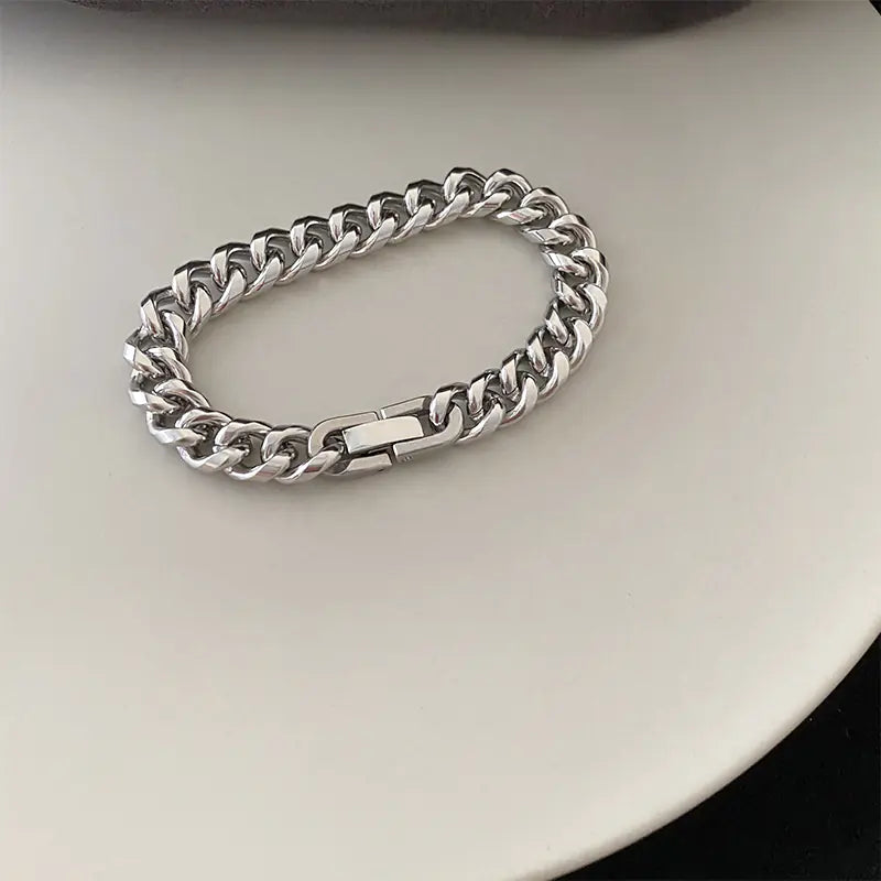 Couple Titanium Steel Cuban Link Chain Bracelet