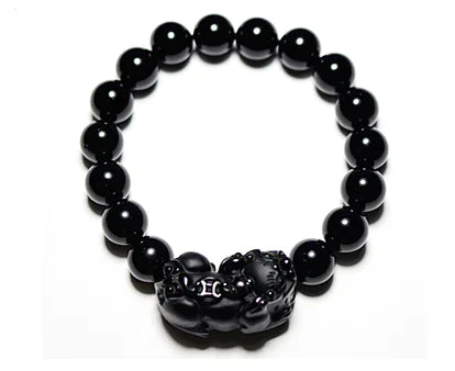 Natural Black Obsidian Bracelet with Pixiu Charm (Couple)