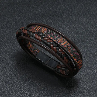 Men's Authentic Leather Weave Multi-layer Bracelet